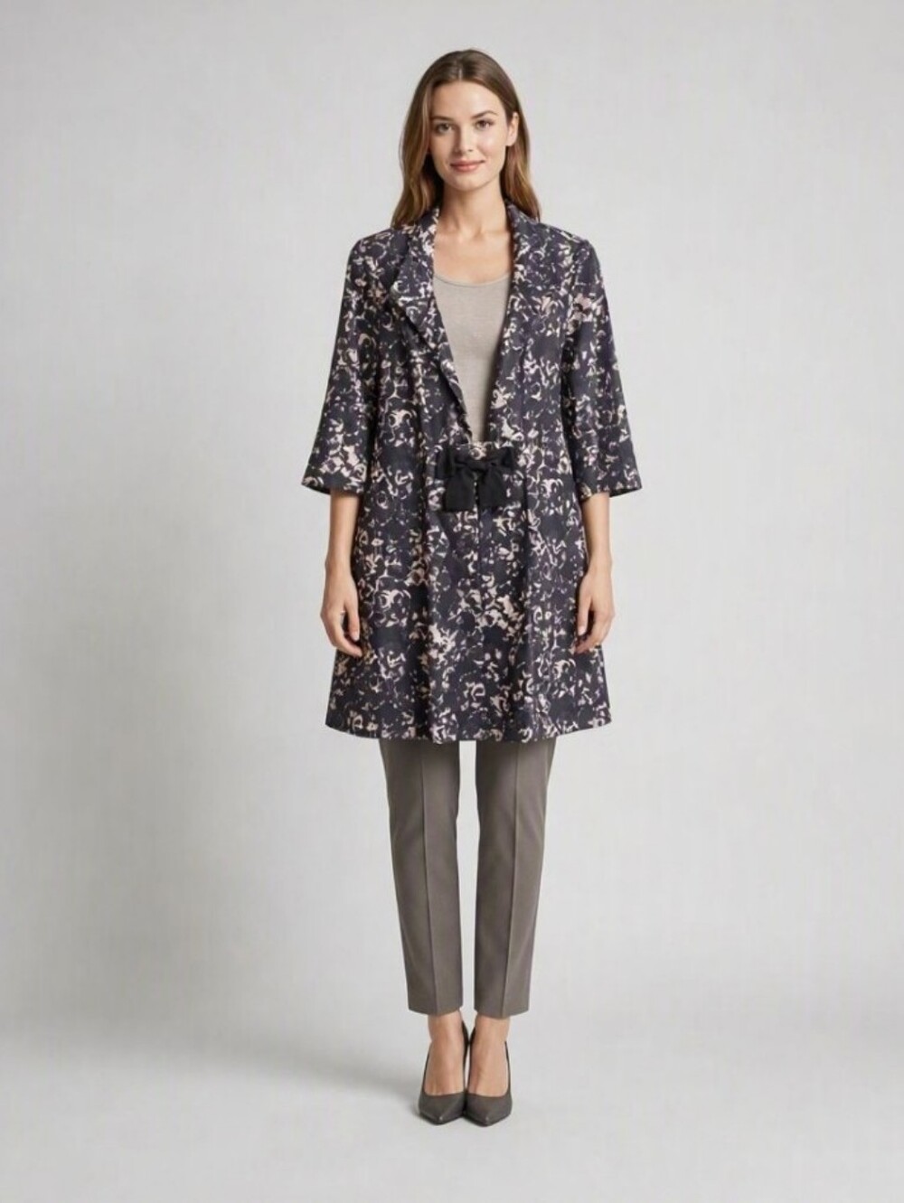 RIBKOFF Black & Blush Floral Fit-and-Flare Jacket with Bow
